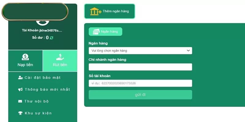 Nhập thông tin tạo lệnh rút tiền 